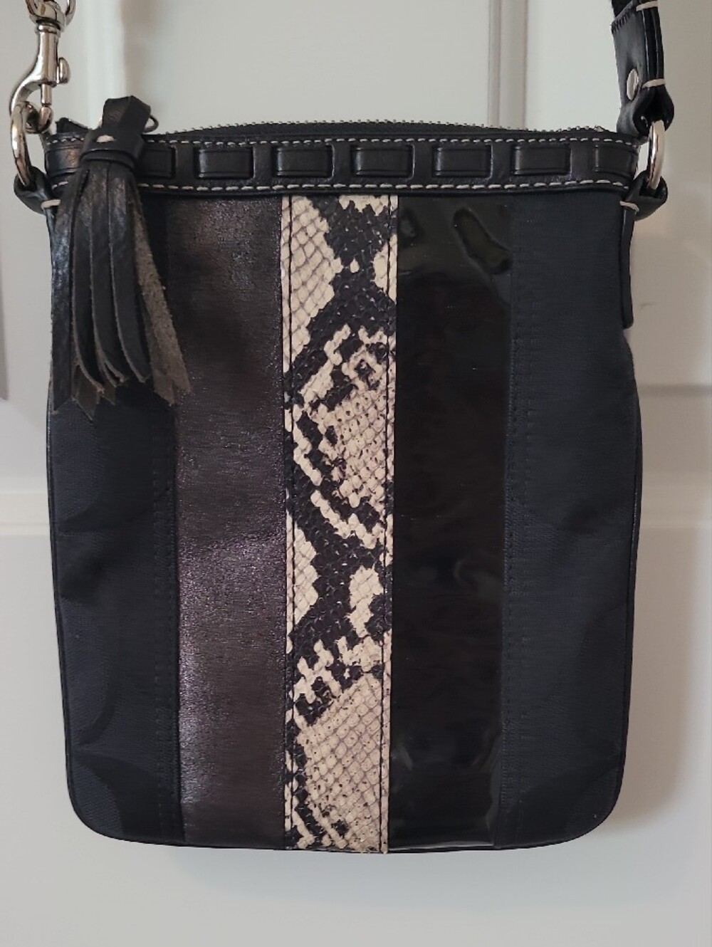 Coach Hampton Signature Stripe-Python Trim Swingpack/Crossbody Y2K - Picture 2 of 7